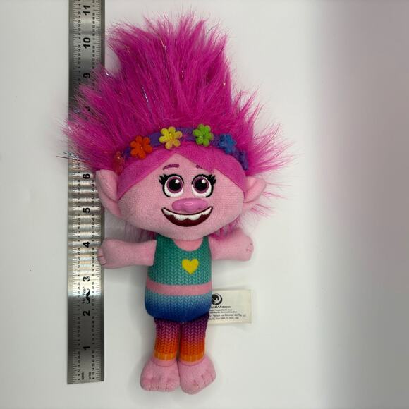 DreamWorks Trolls Poppy Plush Doll 10” Pink Hair Rainbow Outfit Flower Headband - Picture 3 of 3